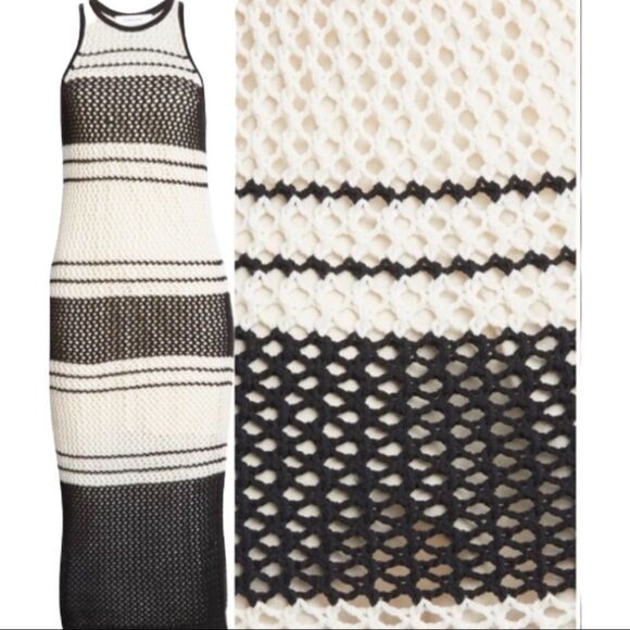 Nwt Frame Crochet Open Knit Striped Long Slim Fit Tank Dress Size XS - Picture 3 of 9